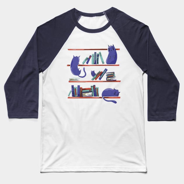 Cute cats sleeping in library Baseball T-Shirt by mizocrow